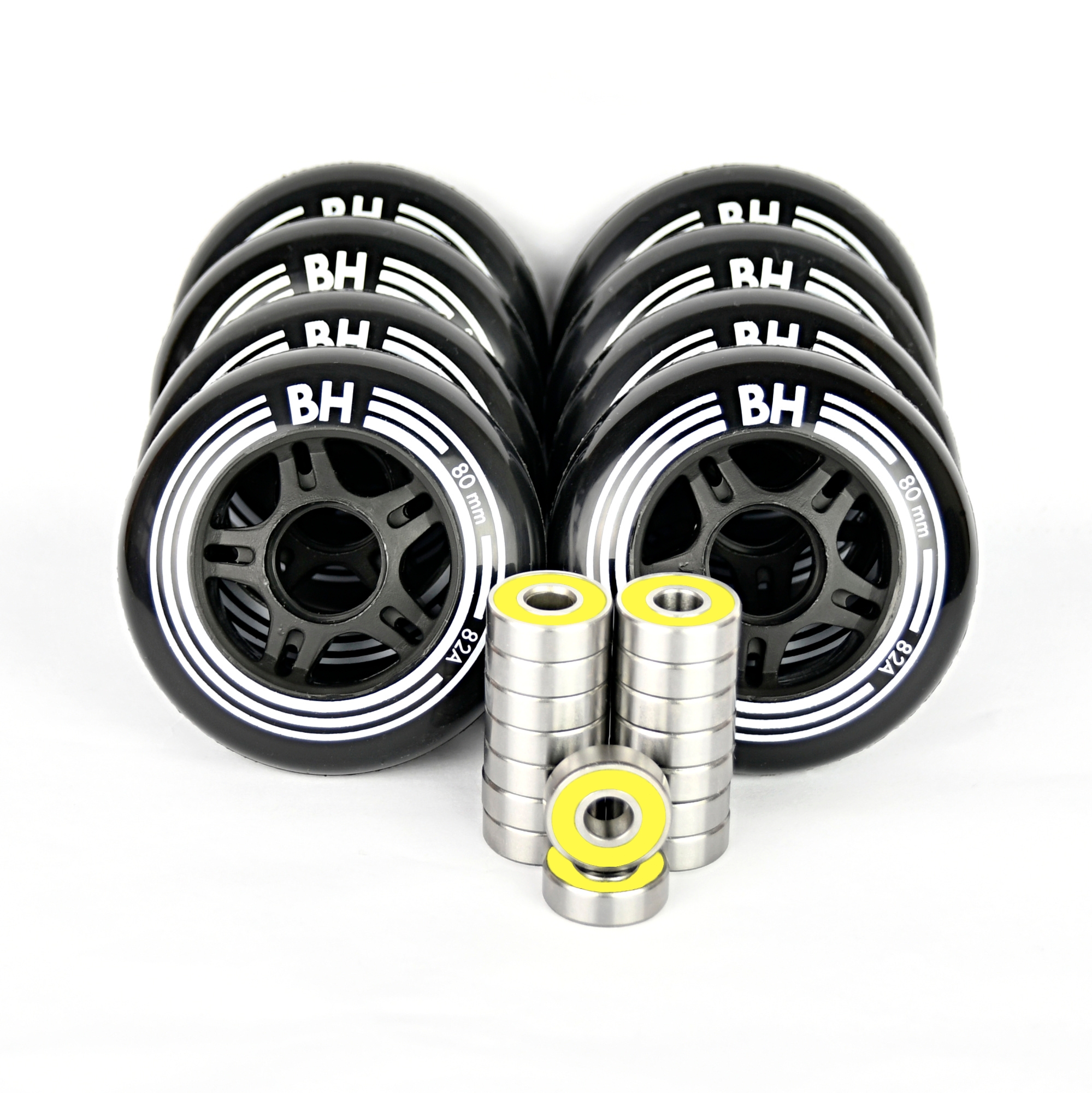 In-line sada koleček BH Black 80mm 82A 8 ks + 16 ks ložisek ABEC 9