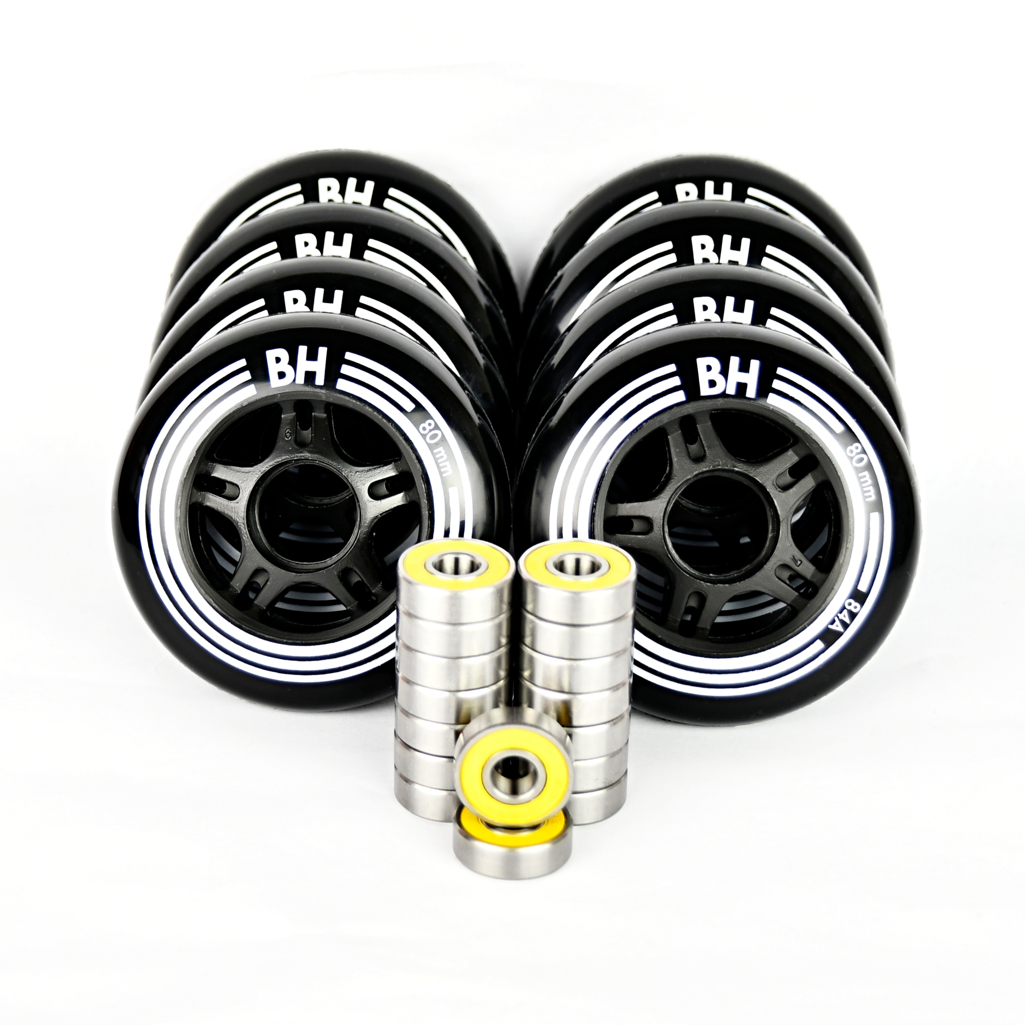 In-line sada koleček BH Black 80mm 84A 8 ks + 16 ks ložisek ABEC 9