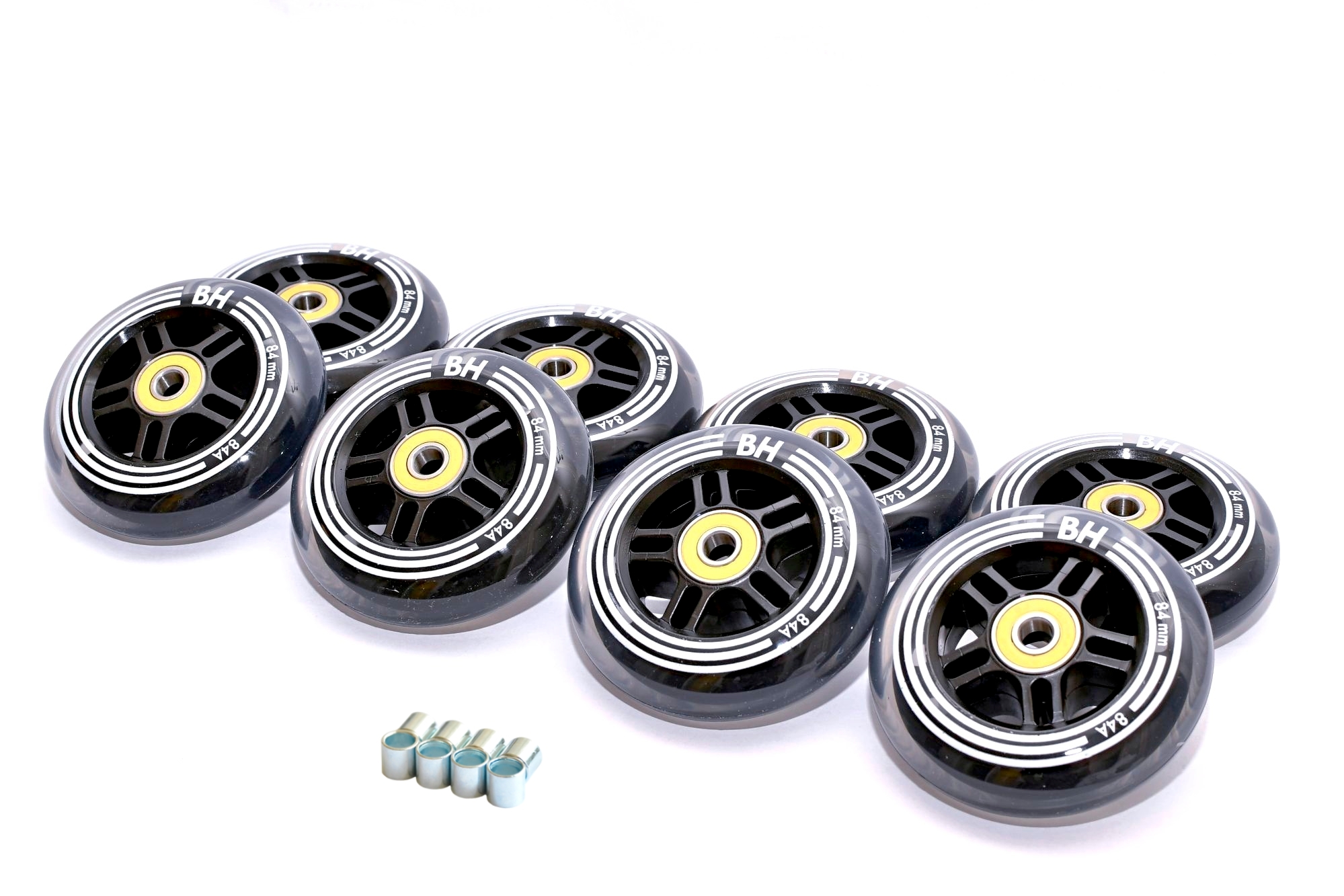 In-line sada koleček BH 84mm 84A 8ks + 16ks ložisek ABEC 9 + spacery